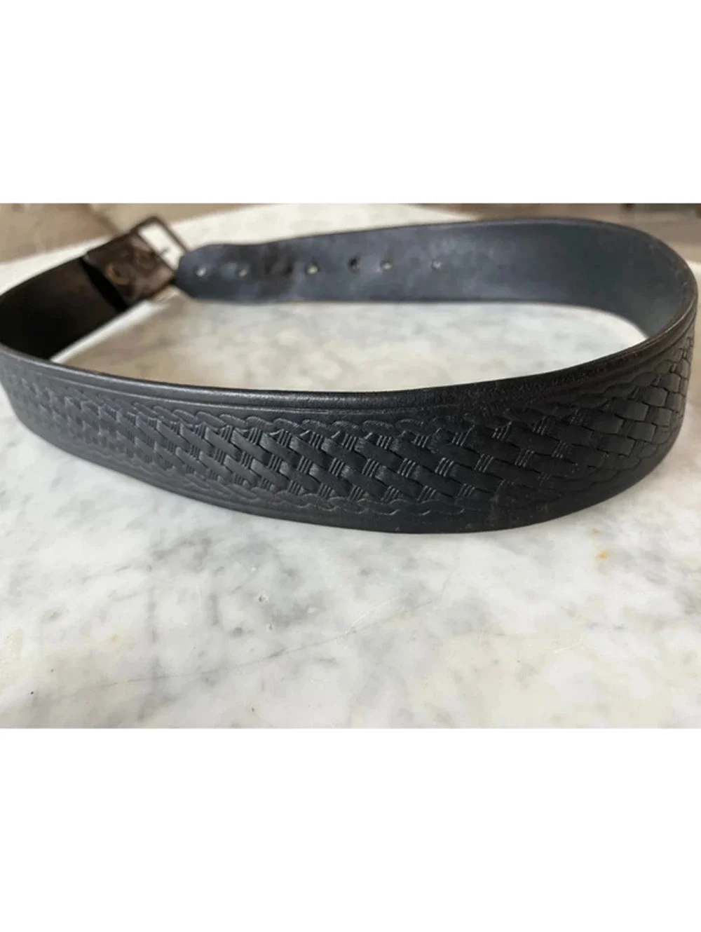 Calvin Klein Jeans Unisex Black Leather Belt Metal Logo Buckle Vintage small
